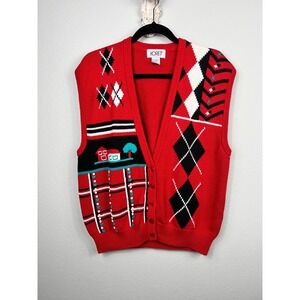 Koret‎ Sweater Vest Women's XL Red Knit Button Up Vintage Granny Core